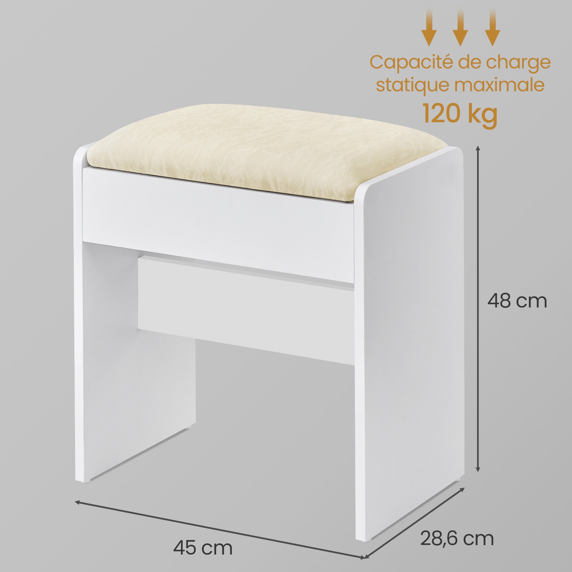 Tabouret de Maquillage en Velours, Rembourré, Style Moderne, pour Chambre, Entrée, Repose-pieds, Blanc et Crème - 5