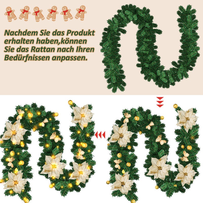 Ghirlanda di Natale Ghirlanda di abete Decorazione natalizia per interni ed esterni Ghirlanda artistica 2,7 m 50 LED con Gold decorativo - 5