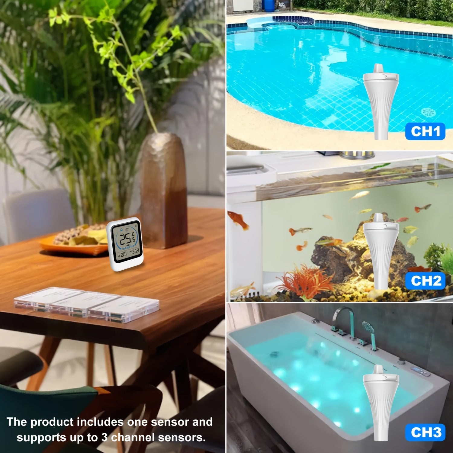 1 thermomètre de piscine sans fil, écran LED, étanche, avec capteur de température, adapté aux piscines (sans pile). - 5
