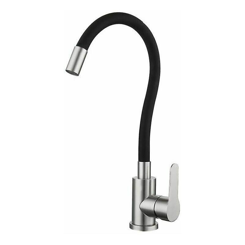 Bateria zlewozmywakowa do ciepłej i zimnej wody z wysoką elastyczną wylewką z chromowanego mosiądzu w kolorze czarnym z jednym otworem