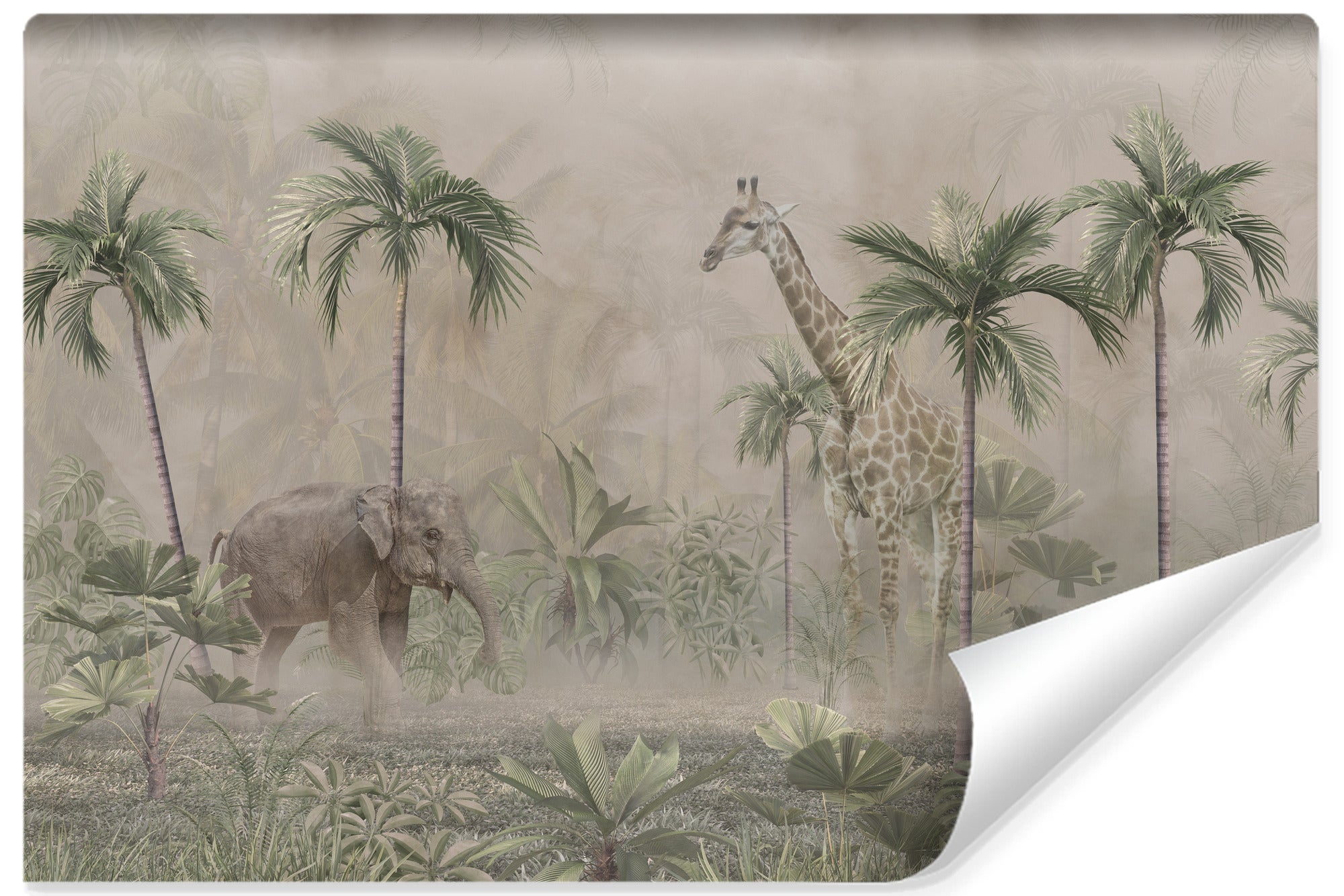 Papel pintado vlieseline foto para habitación infantil palm jirafa elefante 300cm x 210cm
