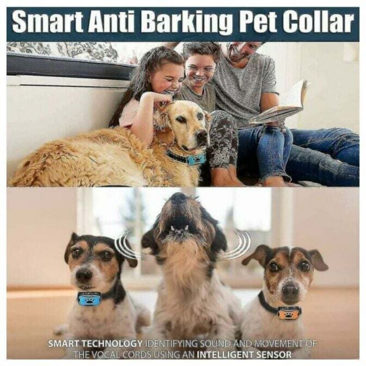 Colar anti-latido 3 em 1 para cães, dispositivo para latidos excessivos, seguro, inofensivo e treinamento anti-latido sem crueldade - 3