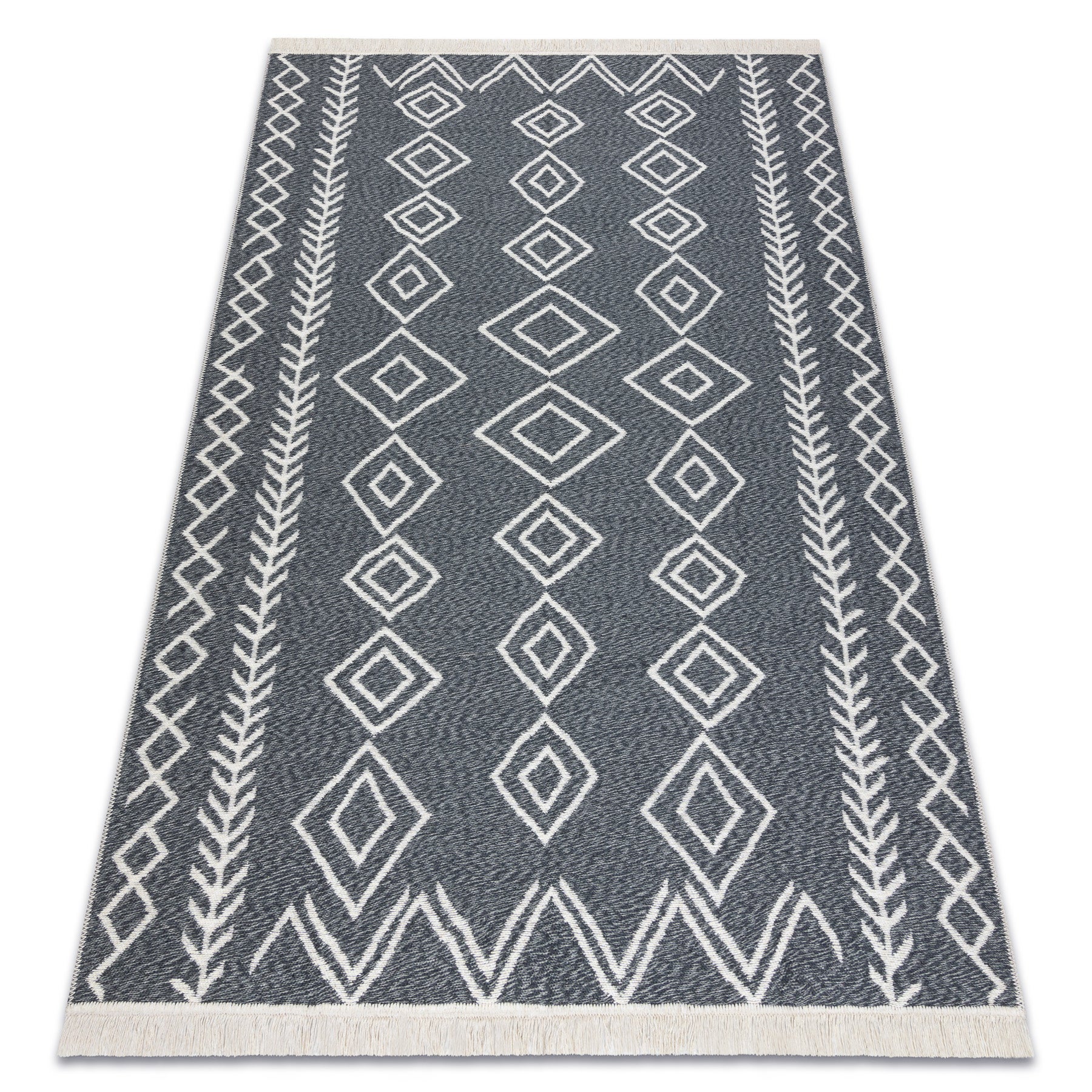 Dywan TWIN 23000 Boho, bawełna, dwustronny, romby Ekologiczny frędzle - antracyt / krem 80x300 cm - 3