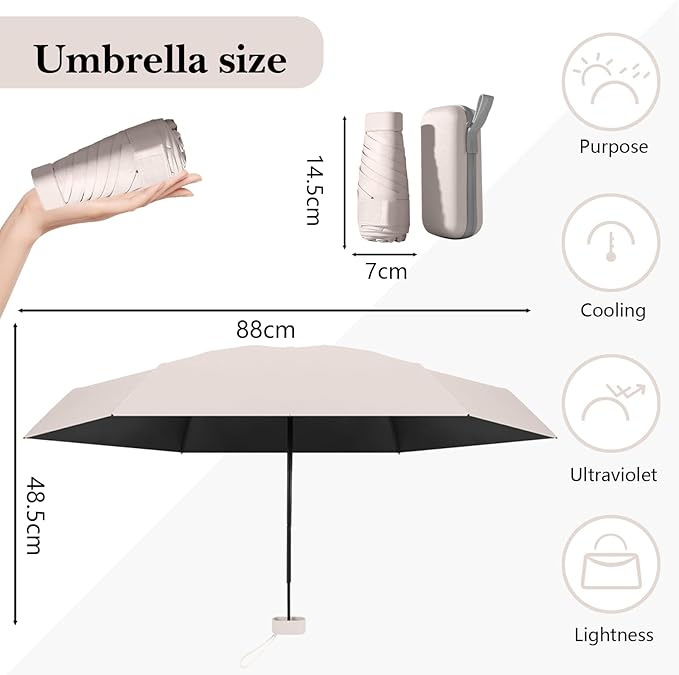 Mini Parapluie Pliant Léger Et Compact - Ouverture Automatique, 24 Baleines Fibre De Verre, Protection UV UPF50+