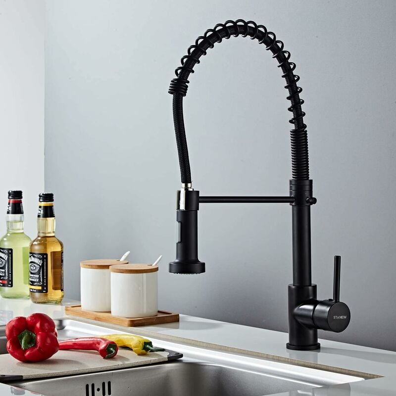 Bateria Kuchenna z Wyciąganą Wylewką Obrotową 360° Bateria Kuchenna Sprężynowa z 2 Trybami Natrysku