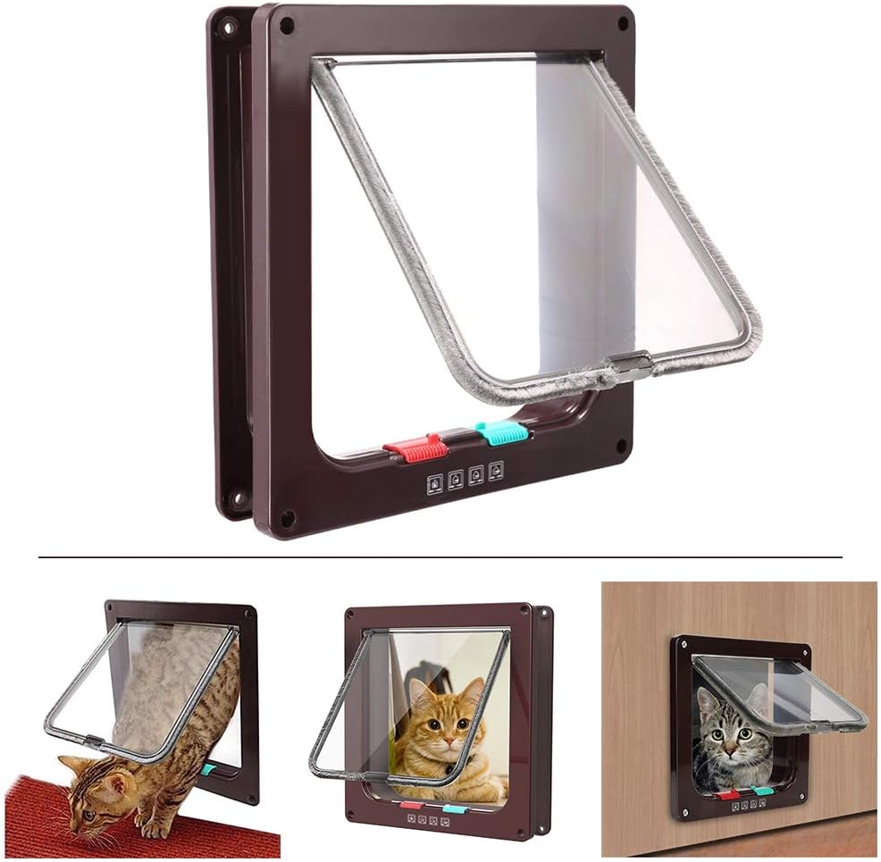 Gatera con banda magnética débil, puerta para gatos y cachorros, puerta con túnel (19,7 x 19 x 2 cm, marrón). - 2
