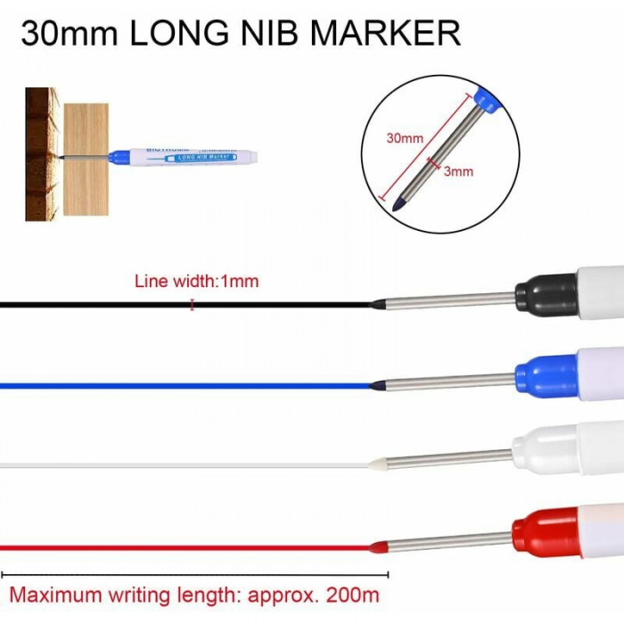 Onlynery Stylos marqueurs pour Trous Profonds | Stylo marqueur à Nez Long avec des Couleurs Vives,Accessoires de menuiserie pour perçage électrique, Installation de Verre, marquage de menuiserie