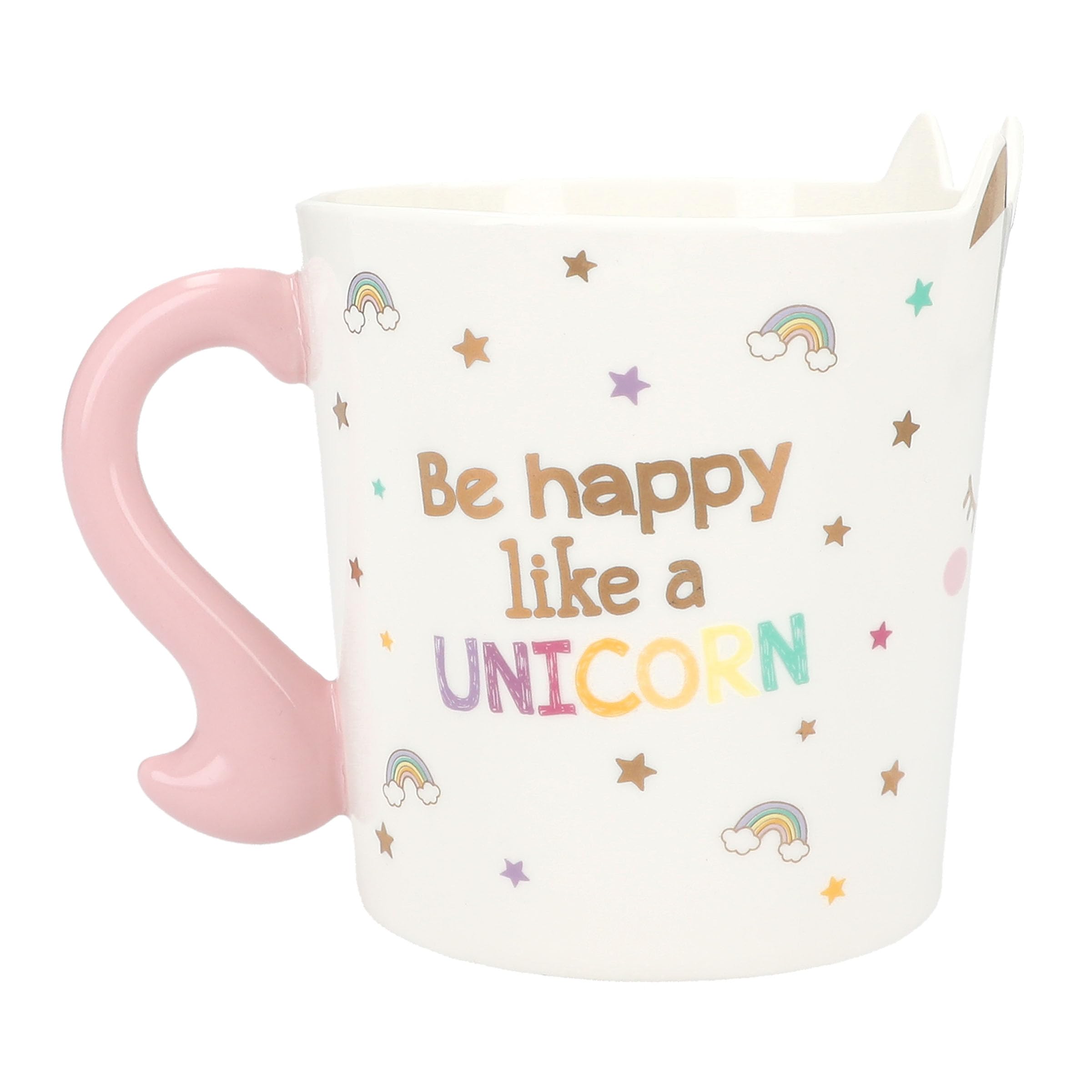 Depesche 13069 Ylvi Mug bianca con stampa e scritta unicorno dorata, tazza in porcellana con manico rosa, capacità circa 300 ml, Multicolore - 2