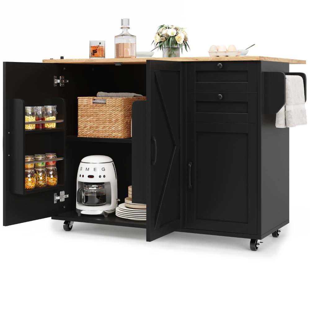 Îlot de cuisine multifonction avec table pliante, rangement spacieux, roulettes et design bois élégant - 120×92×43cm - 5