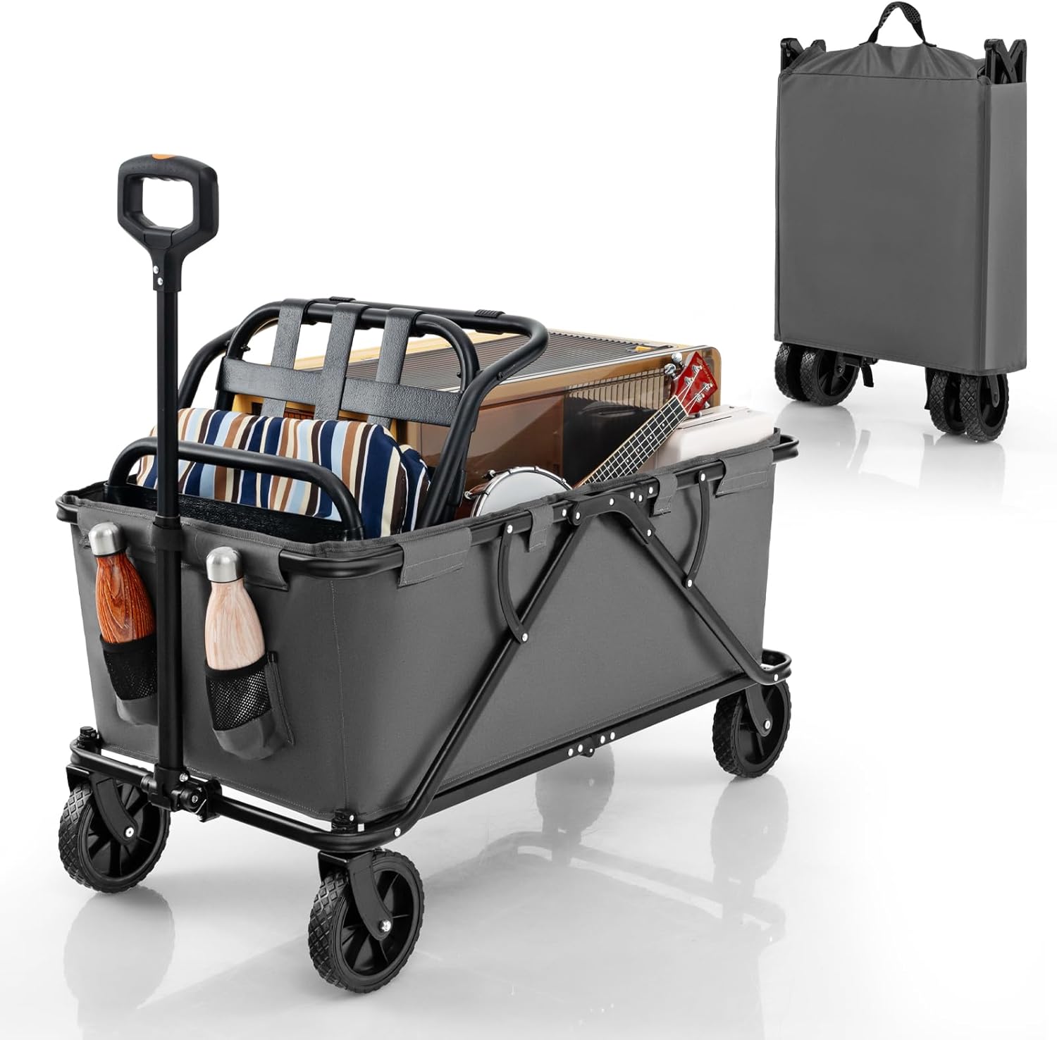 Carrello Pieghevole Da Spiaggia VIC L4 Beige - Portata 181 Kg, Ruote Fuoristrada 12 Cm, Tessuto Oxford 600D, Compatto