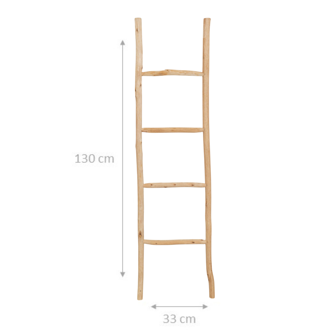 BISCOTTINI - Échelle porte-serviettes de Salle de Bain avec Finition Naturelle - 4 Niveaux - Échelle sur Pied Décorative en Bois 130x33 cm - 2
