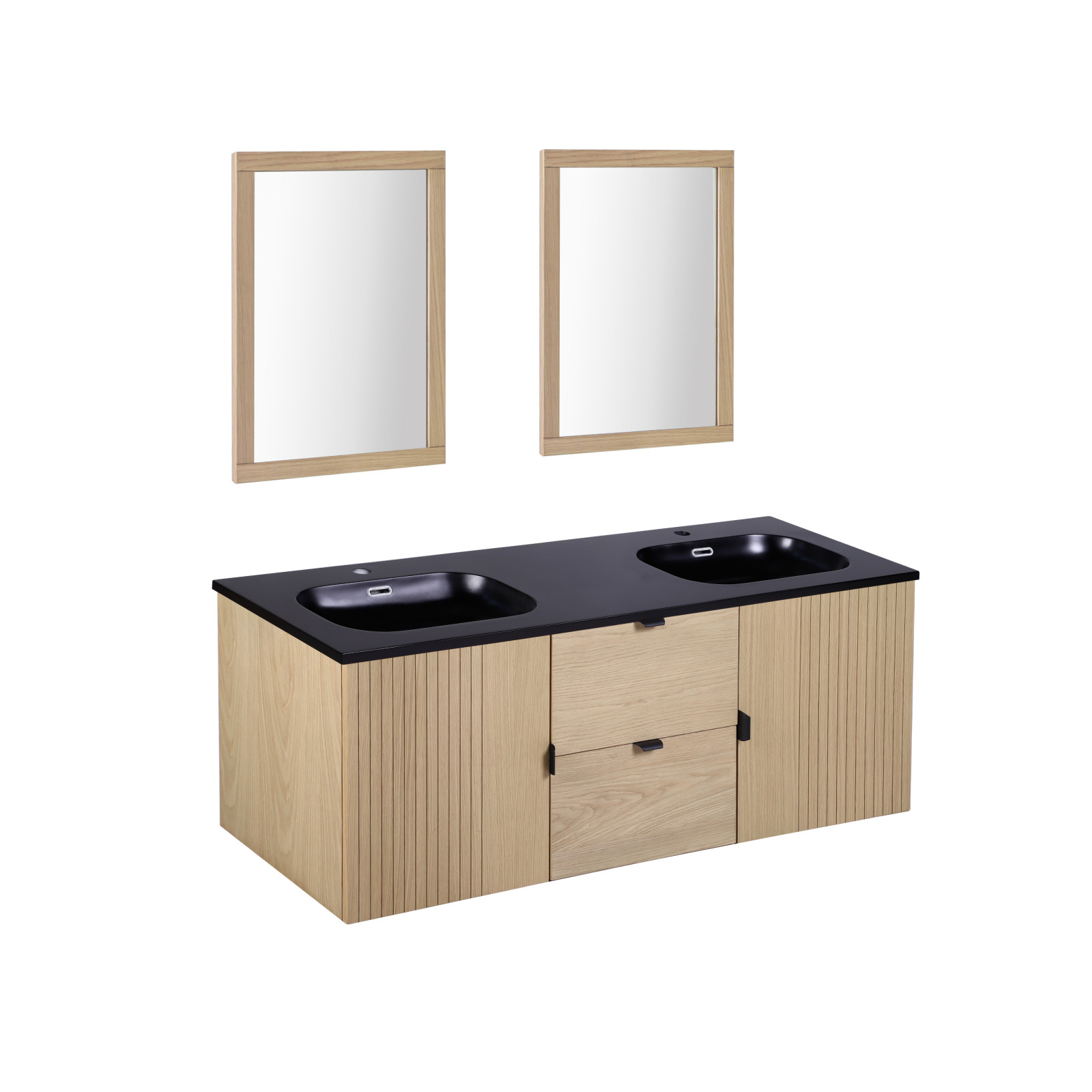 Meuble double vasque 140cm chêne STUDIO suspendu + miroir carré - 2