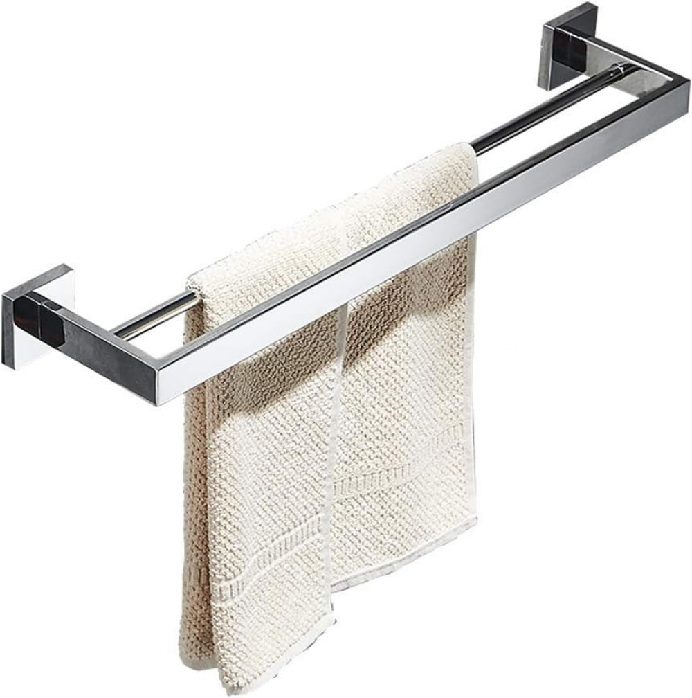 Wieszak na ręczniki ścienny do łazienki, podwójny drążek na ręczniki, chromowany, polerowany na lustro, 60 cm