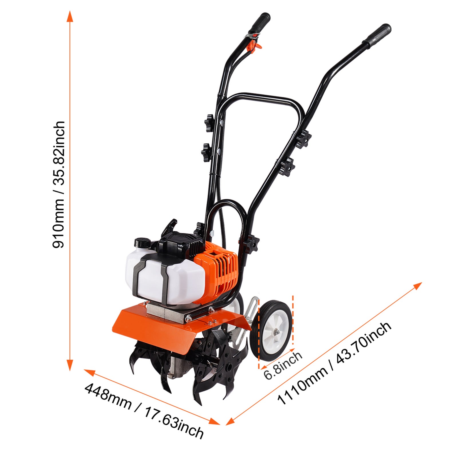 Motoculteur à essence SucceBuy 2 temps 43CC,4 dents réglables en acier pour la culture du sol de pelouse,jardin et champs,durable et polyvalent - 2