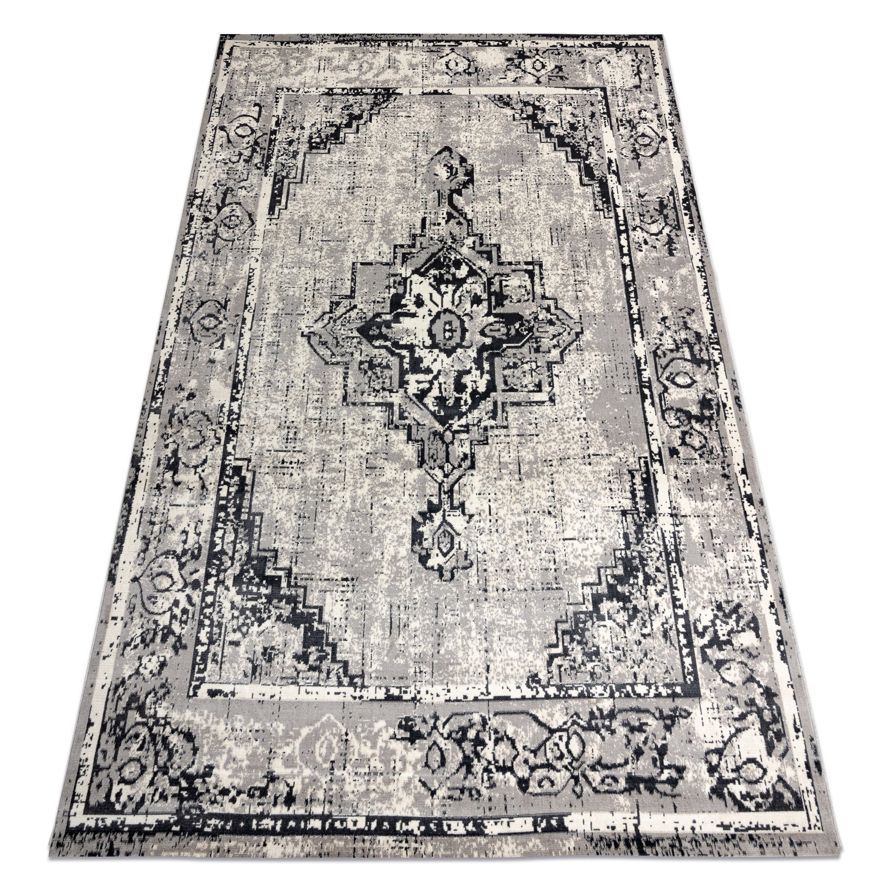 Dywan Vintage Ramka rozeta przecierany 22235556 szary / czarny 120x170 cm