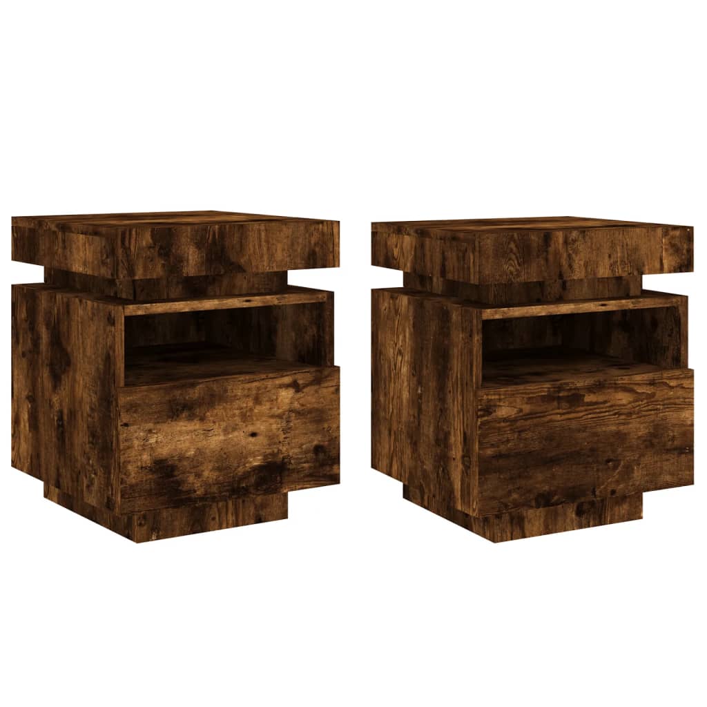 2 Tables De Chevet Avec LED RGB Et Prises USB - Tiroir Et Rangement - Étroite (50x60x39cm) - Idéal Petits Espaces - Montage Facile
