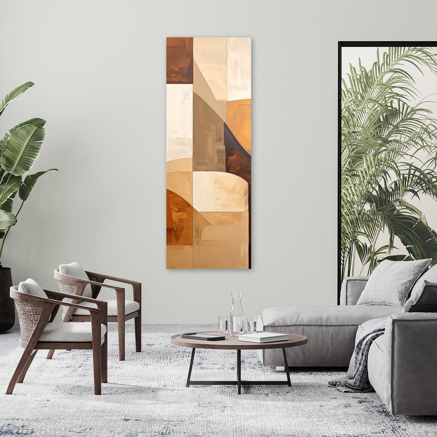 Obraz do salonu sypialni kuchni, Geometryczna kompozycja w odcieniach beżu 30x90 - 2
