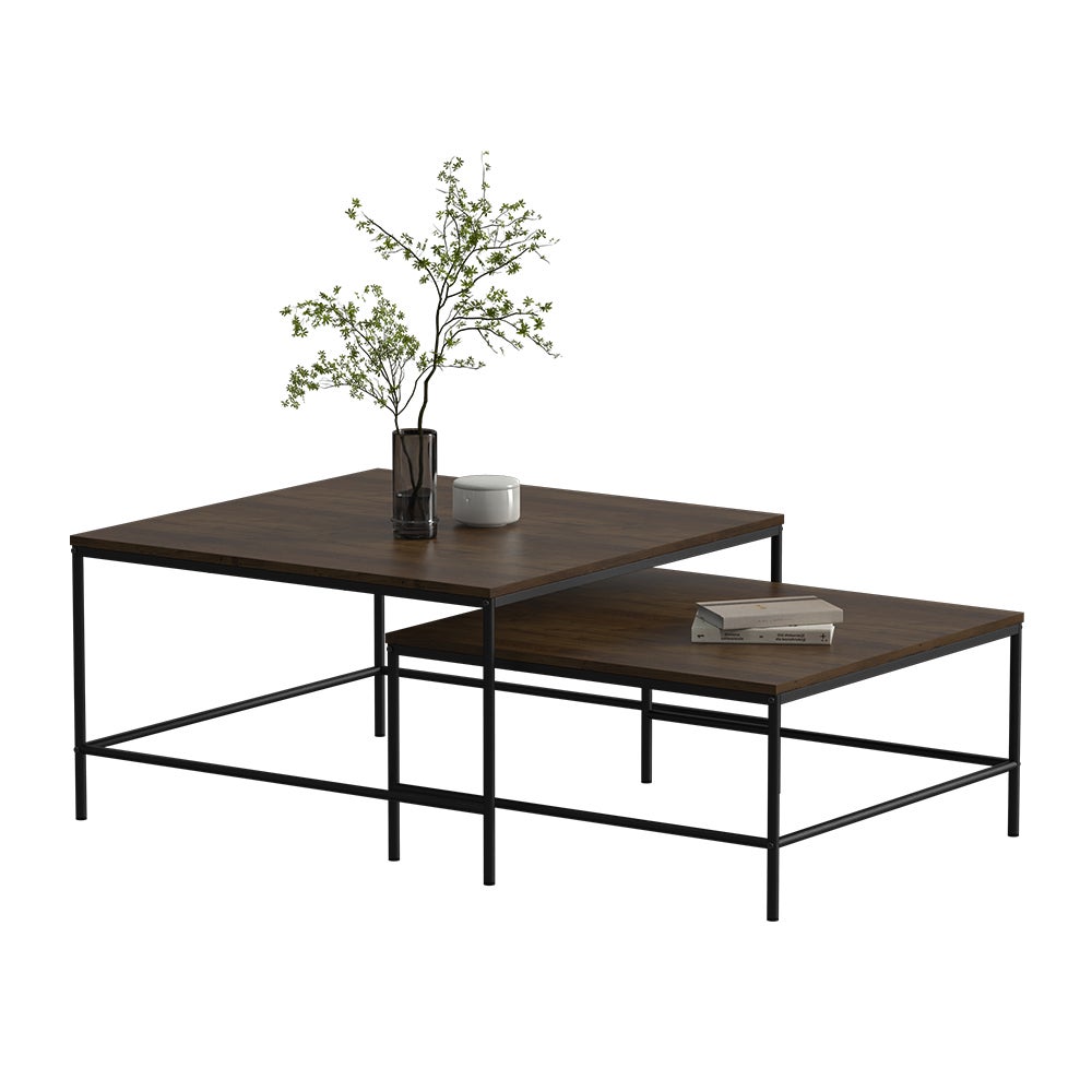 Vicco Set de tables basses Ramio, Chêne rustique/noir, 80x80cm 2 pièces - 6