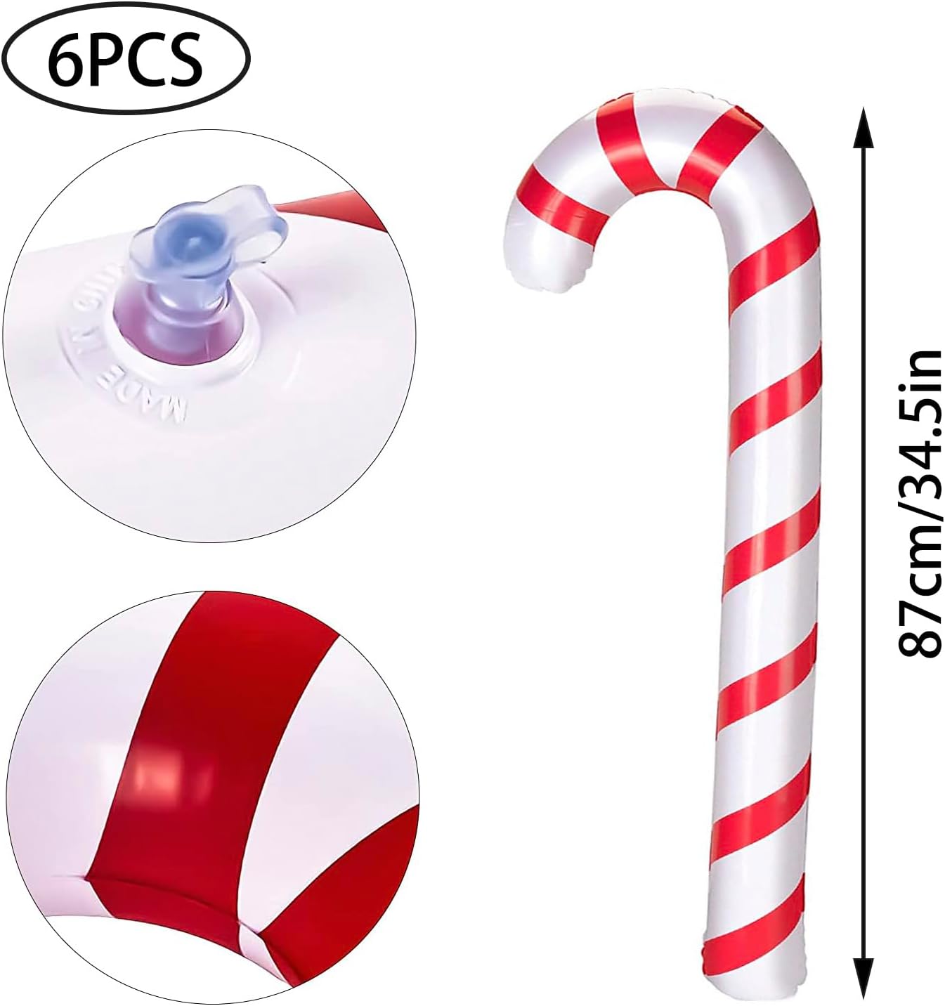 Canne à Sucre Gonflable - Lot De 3 - 88 Cm De Long - Décoration De Noël Pour Intérieur Et Extérieur - Matériau PVC Durable