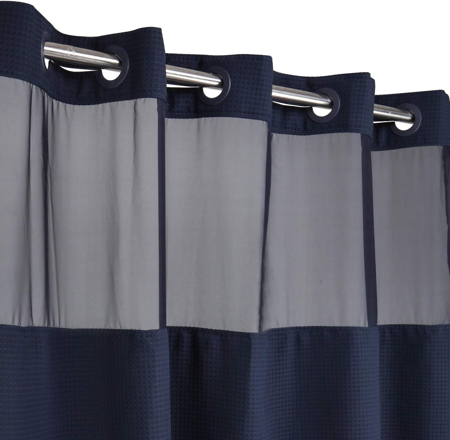 Tenda Da Doccia In Lino Con Fodera Impermeabile - Blu Navy 180x200 Cm - Senza Ganci Con Finestra Trasparente