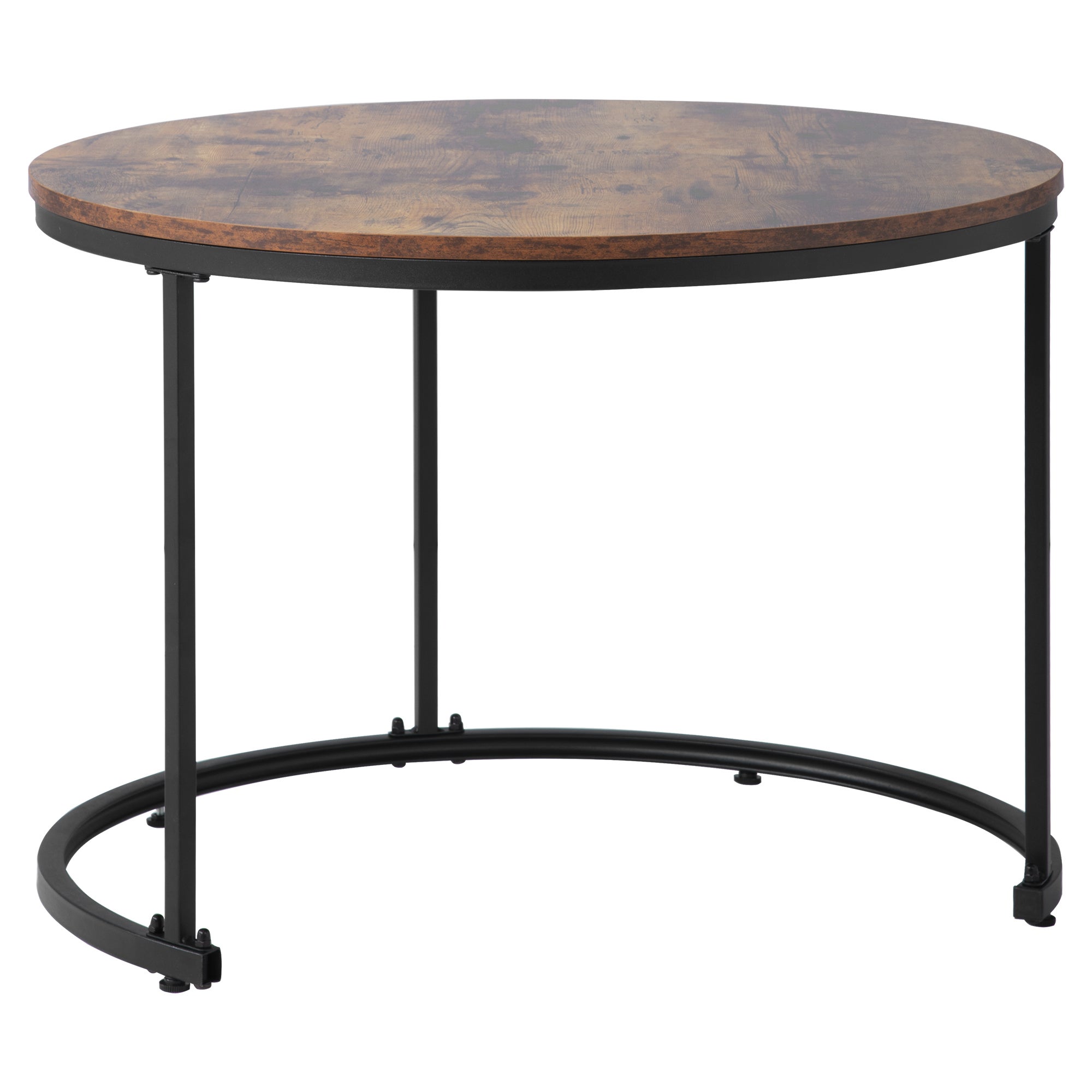 Lot de 2 tables basses gigognes, table d'appoint ronde en MDF, placage marbré, style industriel, marron - 5