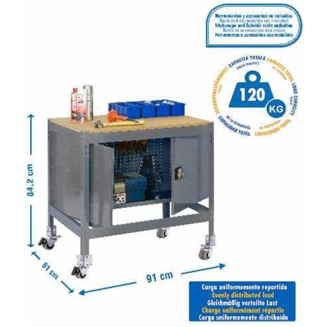 Tavolo da lavoro in metallo e assemblaggio senza viti SIMONWORK MOBILE BT0 CABINET 900 GRIGIO/MAD