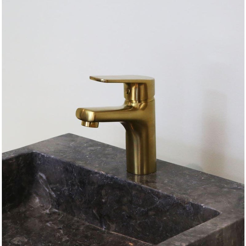 Full bateria umywalkowa niskie szczotkowane złoto