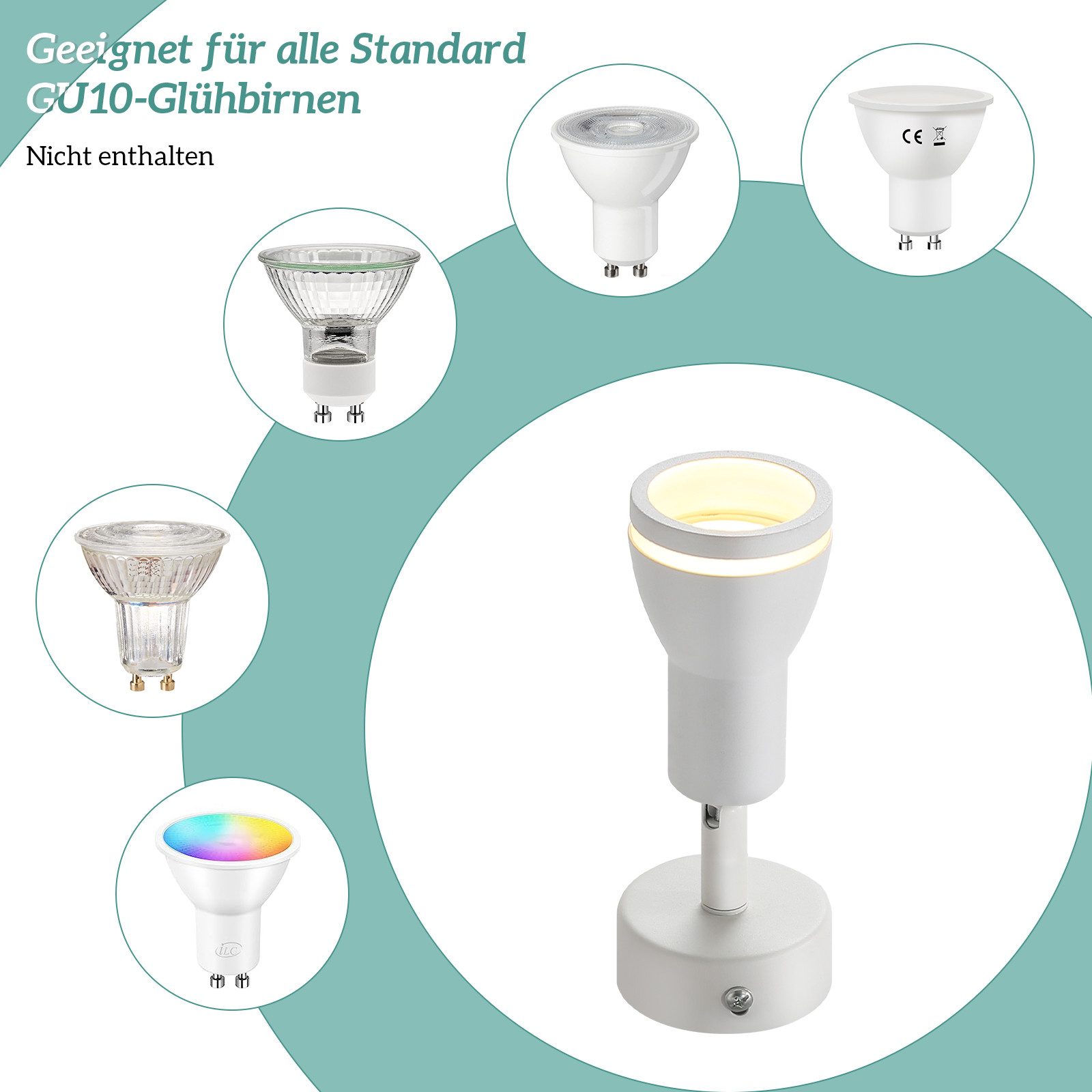 NETTLIFE Spot de plafond LED 1 ampoule blanc salon plafonnier orientable GU10 spot lampe moderne - 3