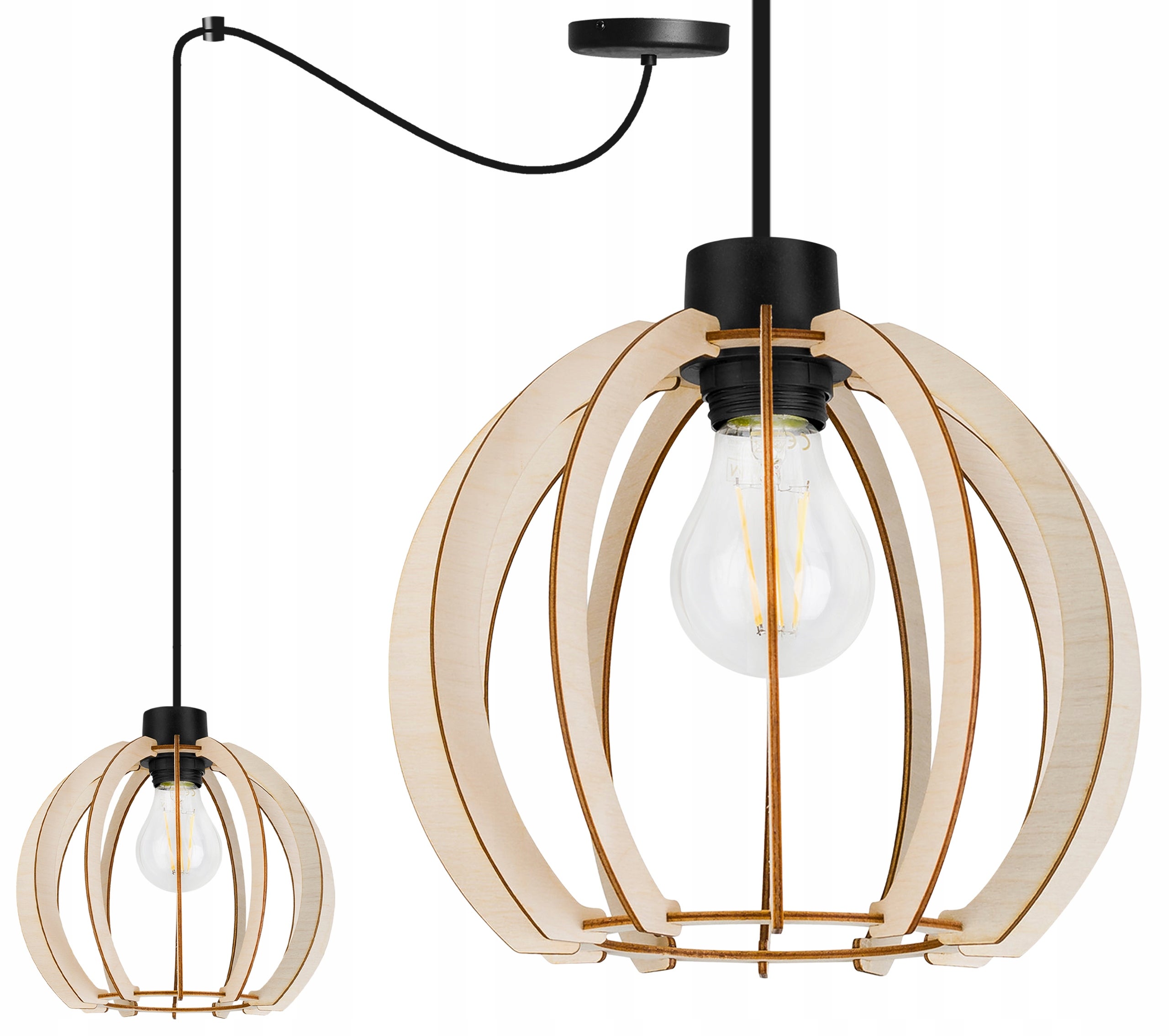 Lampa sufitowa wisząca modern Spider Timber 1xE27 klosz drewniana kula beżowa Light Home LH