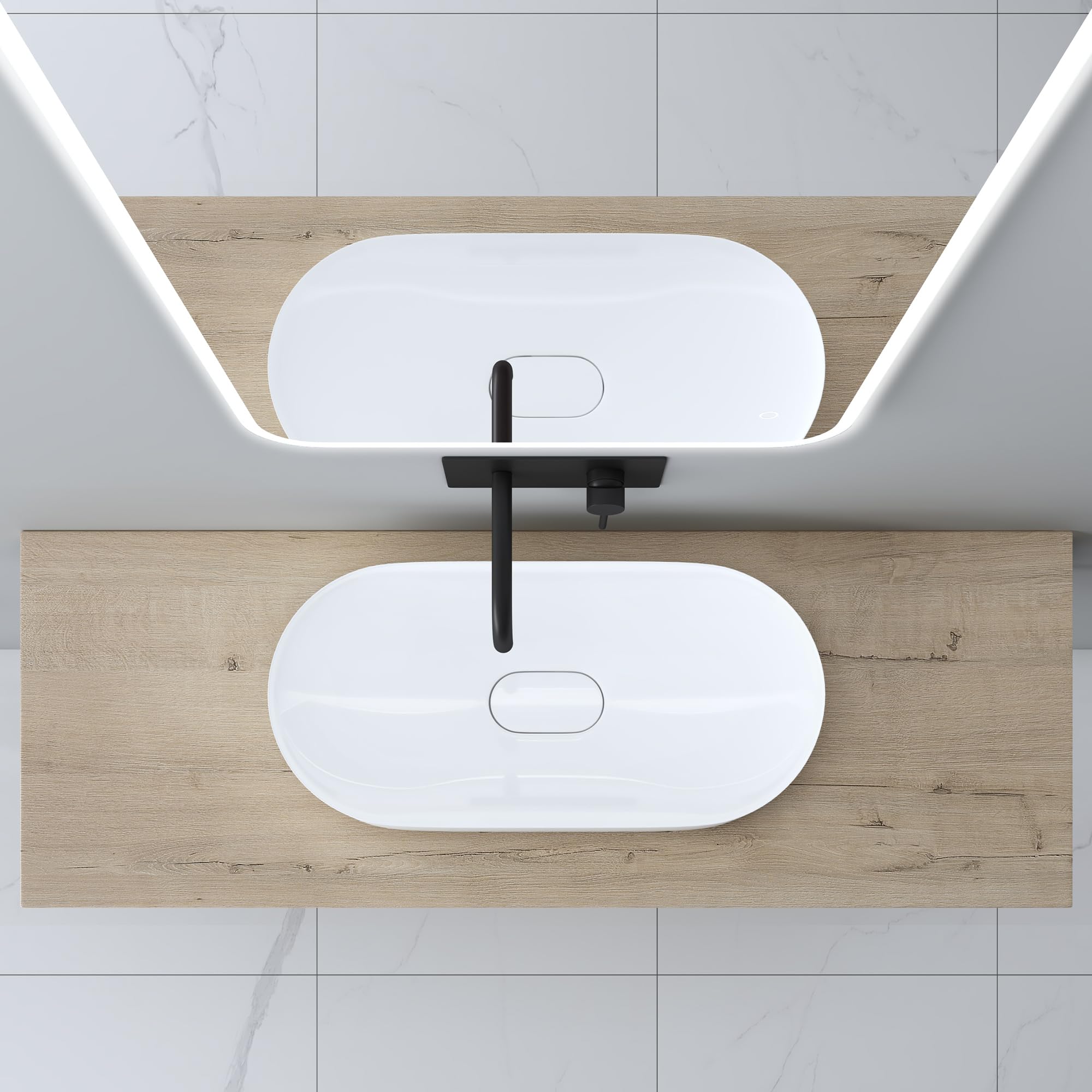 Mai & Mai Meuble sous Vasque Chêne Blanc Clair Bois 50x100cm Plan de Travail pour Salle de Bain avec Équerres en Acier Inoxydable PL004 - 3