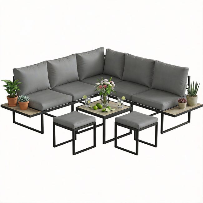 Conjunto modular de jardín para 6 personas con mesa baja de madera PSPC ...