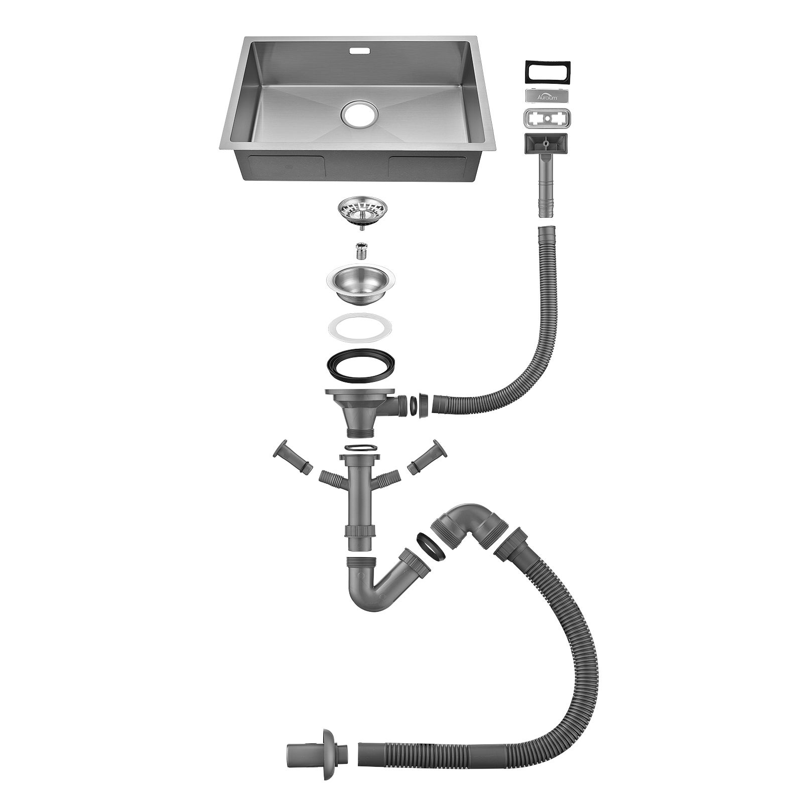 AuraLum Max Évier Cuisine 1 Bac 70*44*19CM Évier Montage à Encastrer,à Fleur/Sous-Plan Acier Inox 304 Évier Brossé avec Siphon/Trop-Plein,EU Modèle - 9
