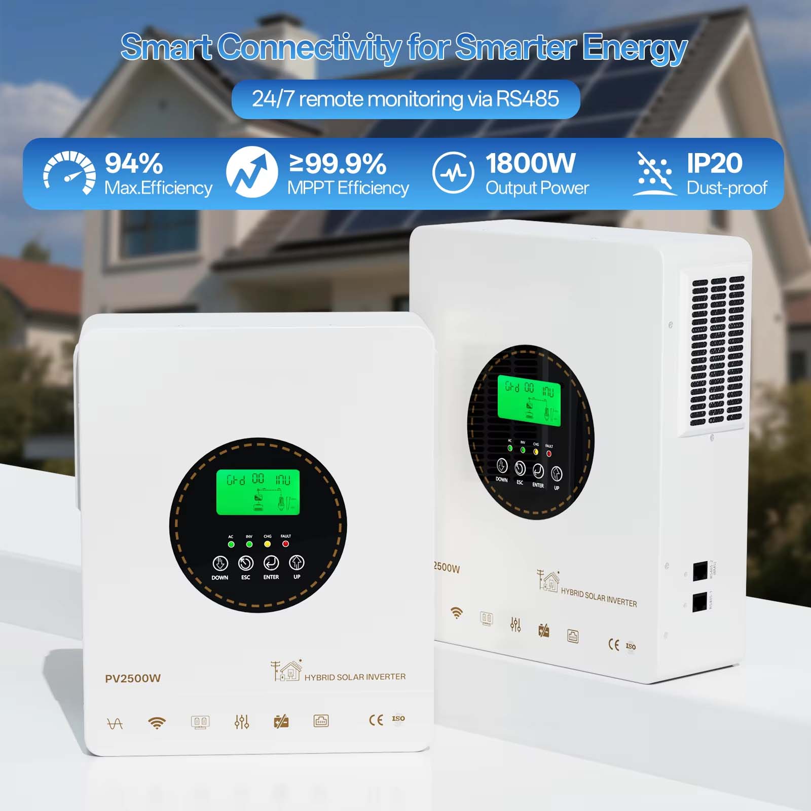 NICOLA Inversor Híbrido 12V 1800W Onda Pura Solar MPPT Integrado Conversor 12V DC 230V AC Sem Bateria para Casa Camping Energia Solar - 3
