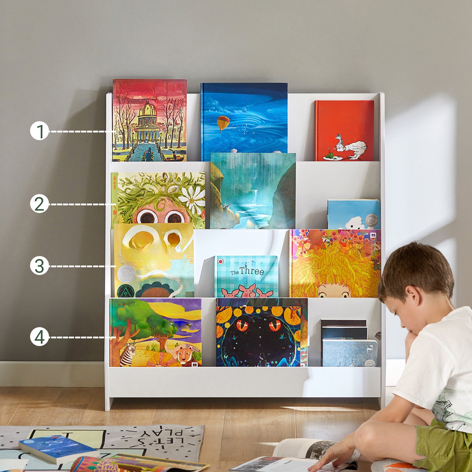 Bibliothèque pour Chambre enfant en MDF Blanc H. 88 x l. 80 x P. 30 cm - 5