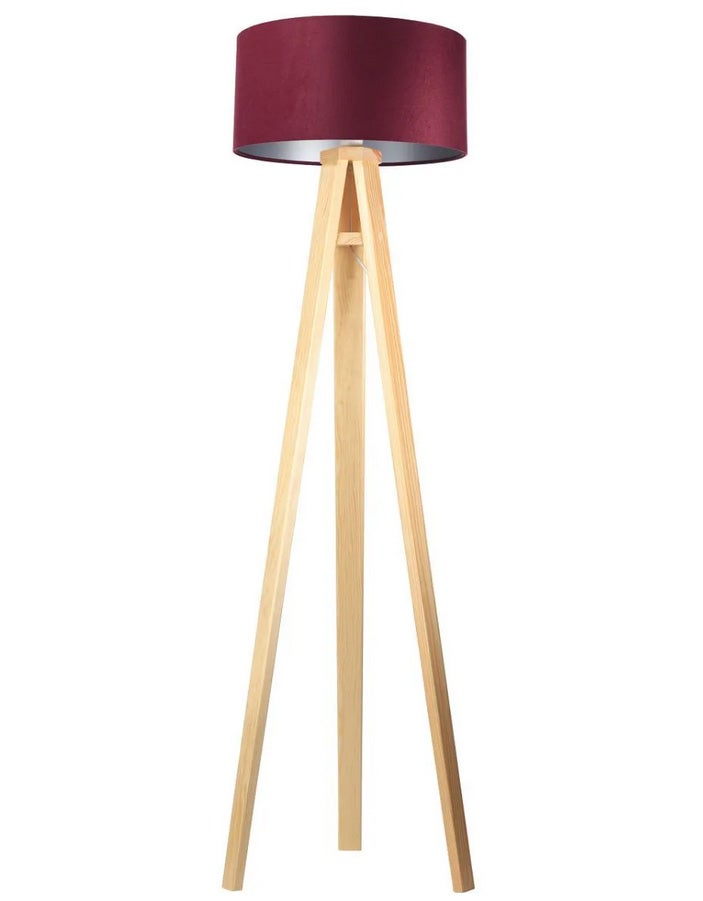 Lampa stojąca HOME 40 bordowa/srebrna/sosna