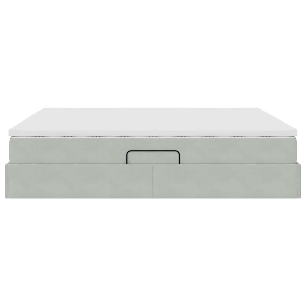 Lit avec rangement et matelas gris clair 180 x 200 cm en velours - 9