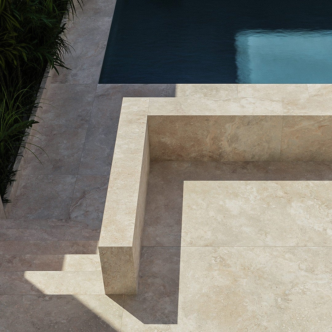 Classico Mandorla - Travertino 20 mm Outdoor - Piastrelle 90x90x2 cm 20 mm - CDO 3002 90x90 GRIP R11 20 mm - 2