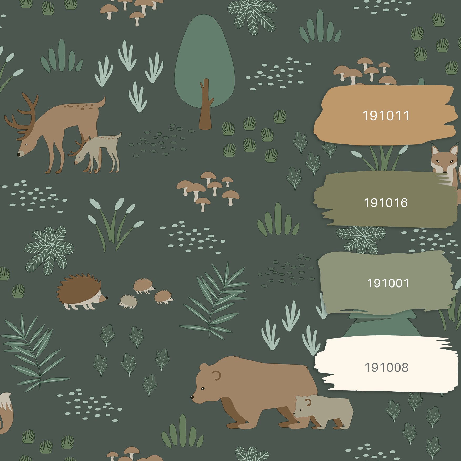 Papier peint forêt avec des animaux de la forêt vert foncé - 53 cm x 10.05 m - ESTAhome - 7