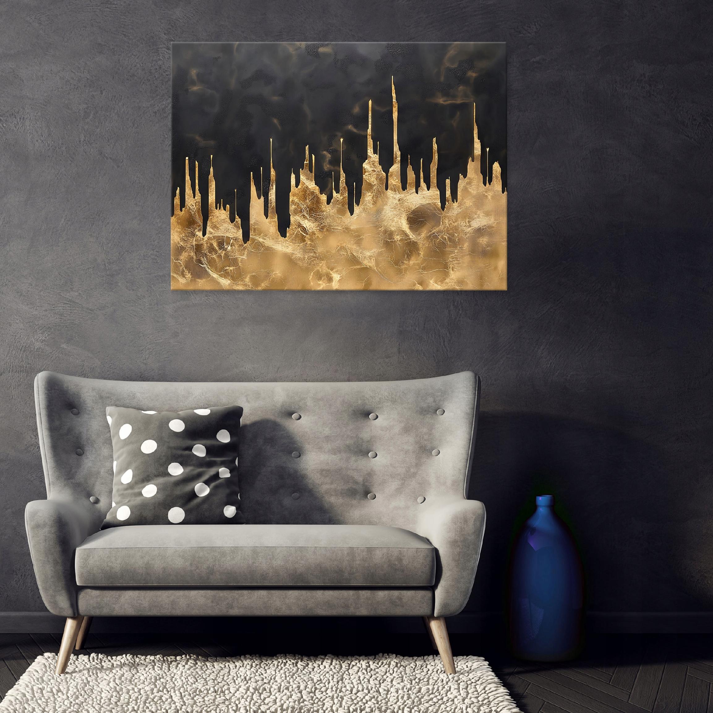 Tableau Deco abstrait glamour or noir 100x70 cm xxl Impression sur toile décoration murale intissée pour salon chambre cuisine - 2