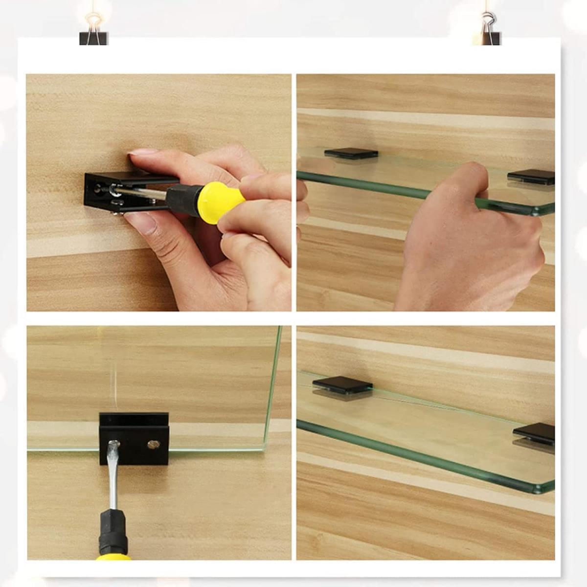 12 Pièces Pince à Verre Garde Corps, Support D'Étagère En Verre Clip, Support d’Étagère En Verre Réglable Aluminium, Métal Support d'Angle En U - 5