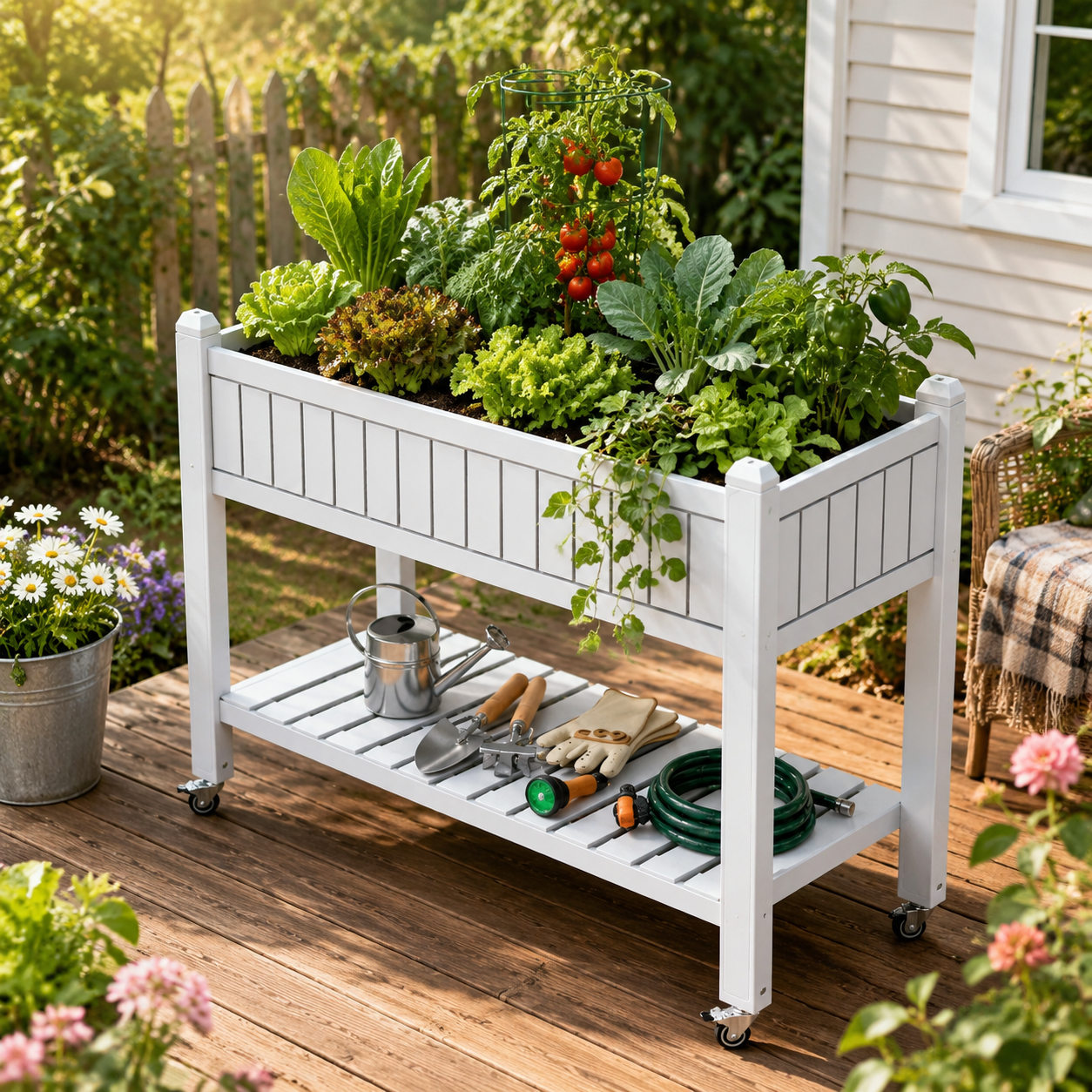 YITAHOME Jardinière en résine avec roulettes 108,5 x 44 x 89,5 cm Blanc - 3