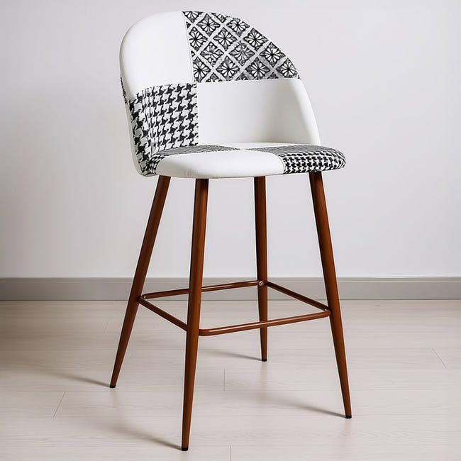 Sgabello imbottito patchwork Stile scandinavo Bianco e nero
