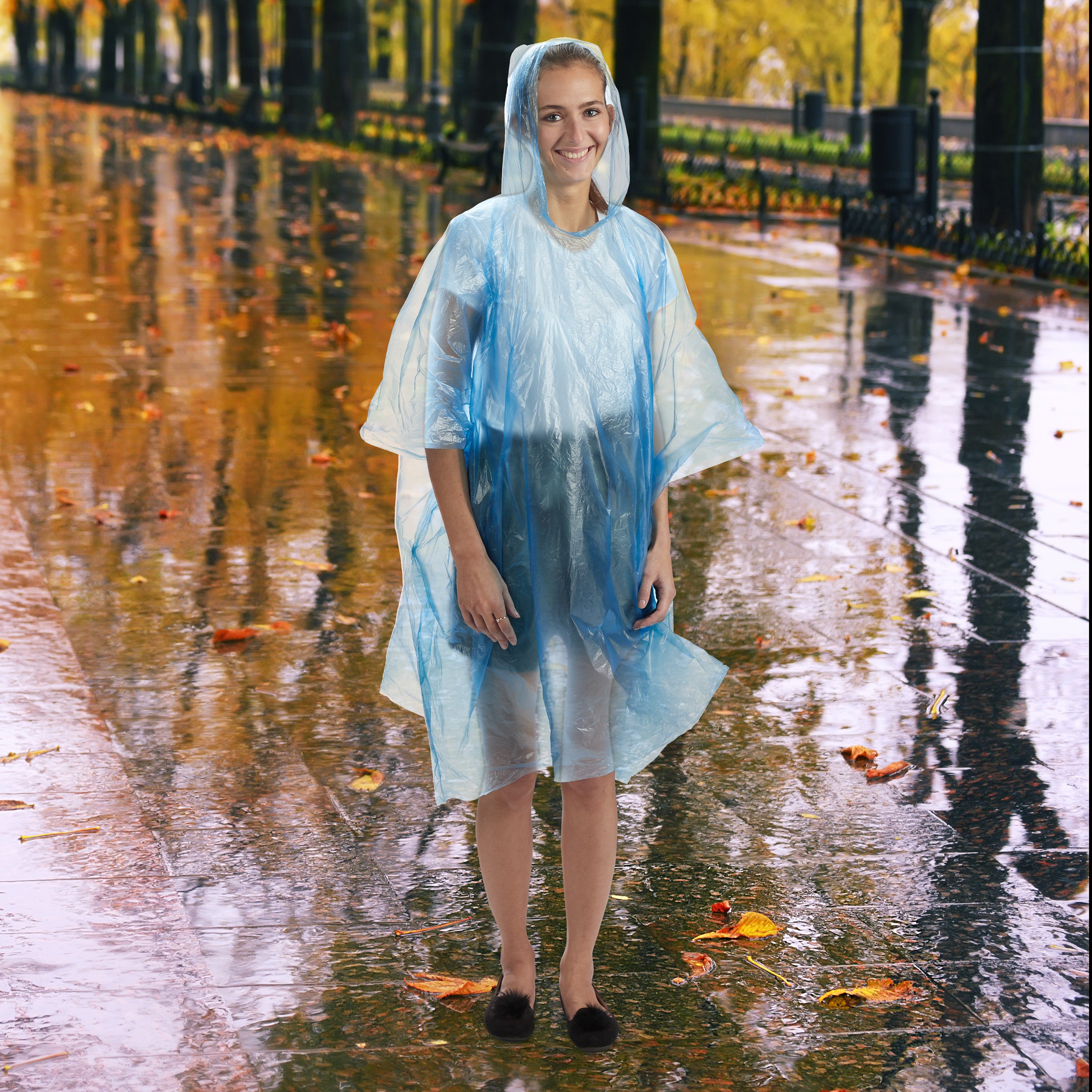 Pack 4 Chubasqueros Poncho Lluvia Adultos Transparente: Con Mangas, Capucha Y Fundas Zapatos Incluidas