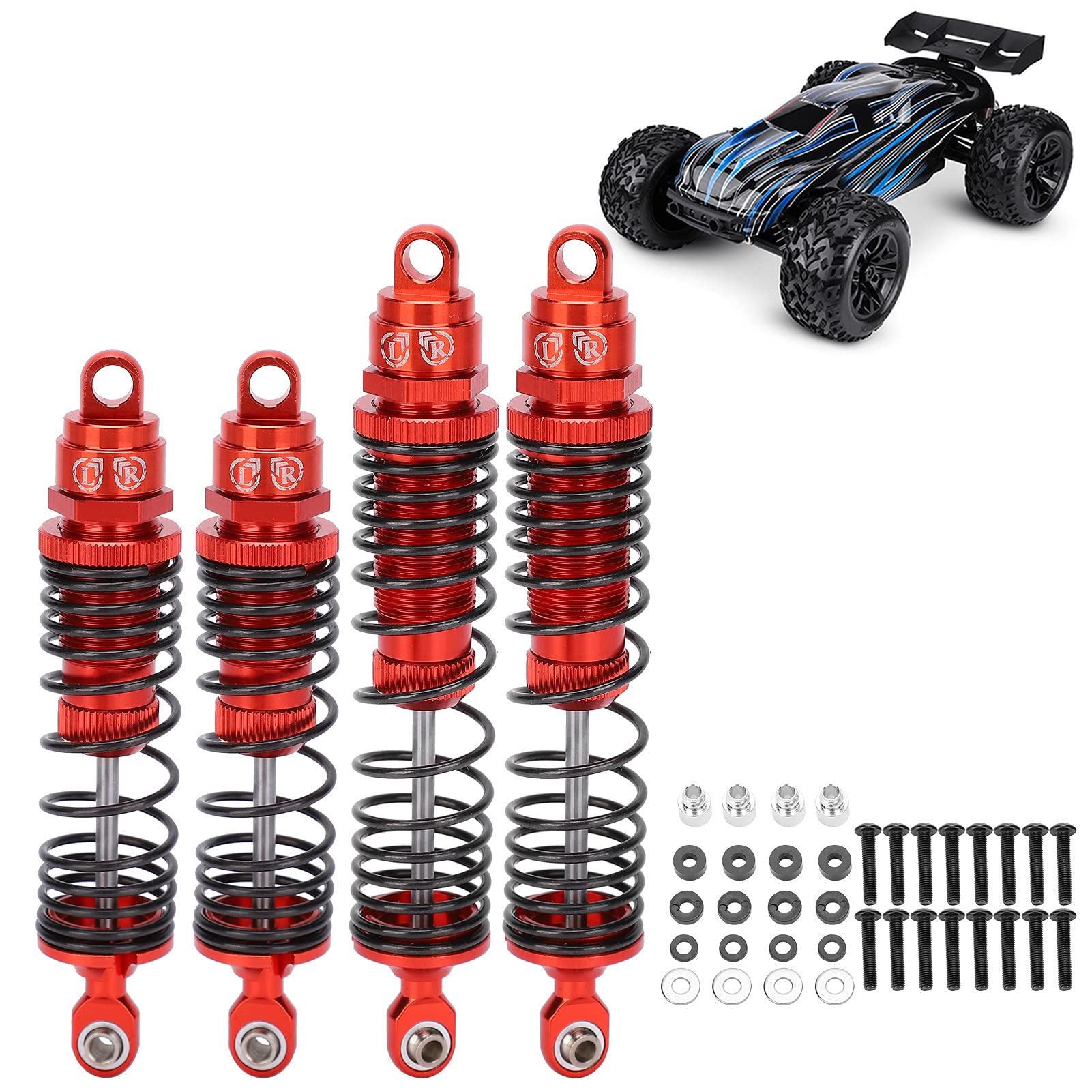 Ammortizzatore anteriore e posteriore in metallo RC da 4 pezzi per auto RC SLASH 1/10 (rosso) - 2
