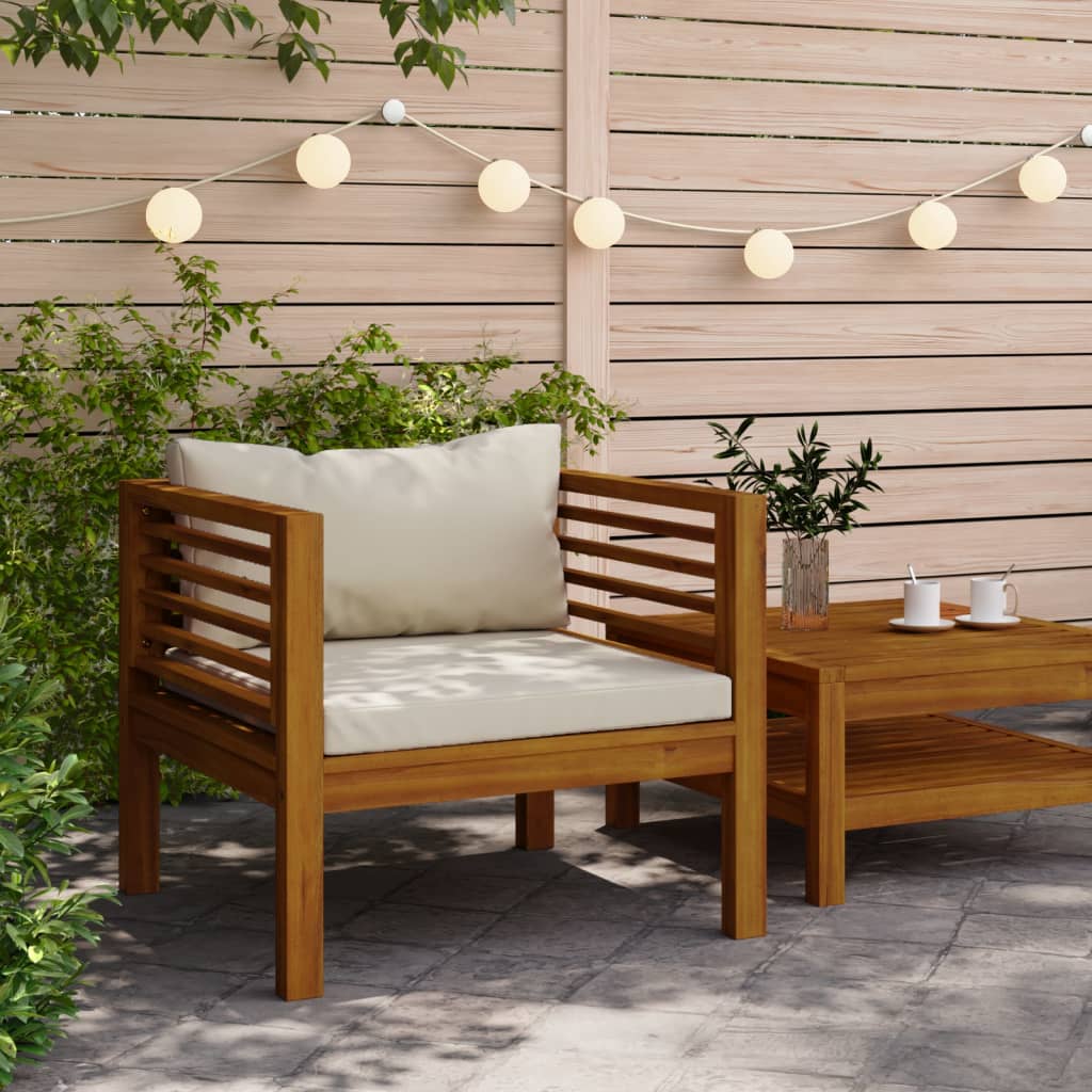 Chaise de jardin avec coussins blanc crème Bois d'acacia massif vidaXL