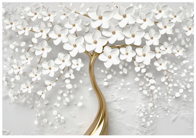 Fototapeta Drzewo 3D Kwiaty Złoty 350x250 cm Tapeta Do Sypialni Salonu Kuchni Na Flizelinie
