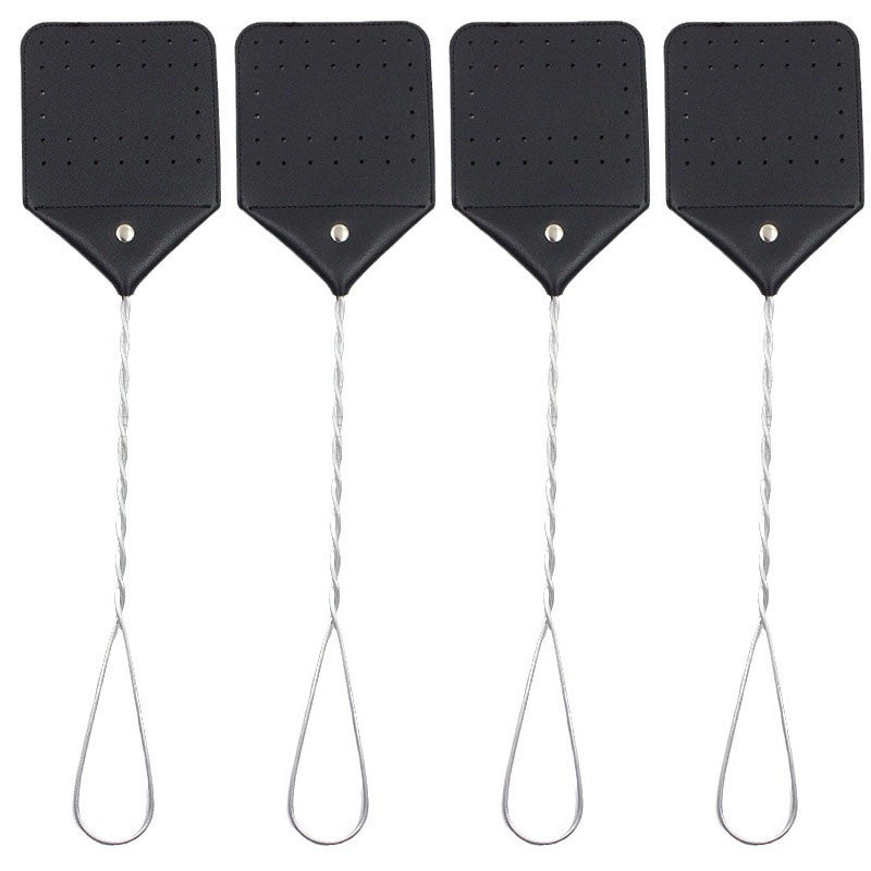 Plastikowa łapka na muchy z metalową rączką, 4 sztuki w opakowaniu, przenośna ręczna łapka na komary do użytku zewnętrznego (czarna)