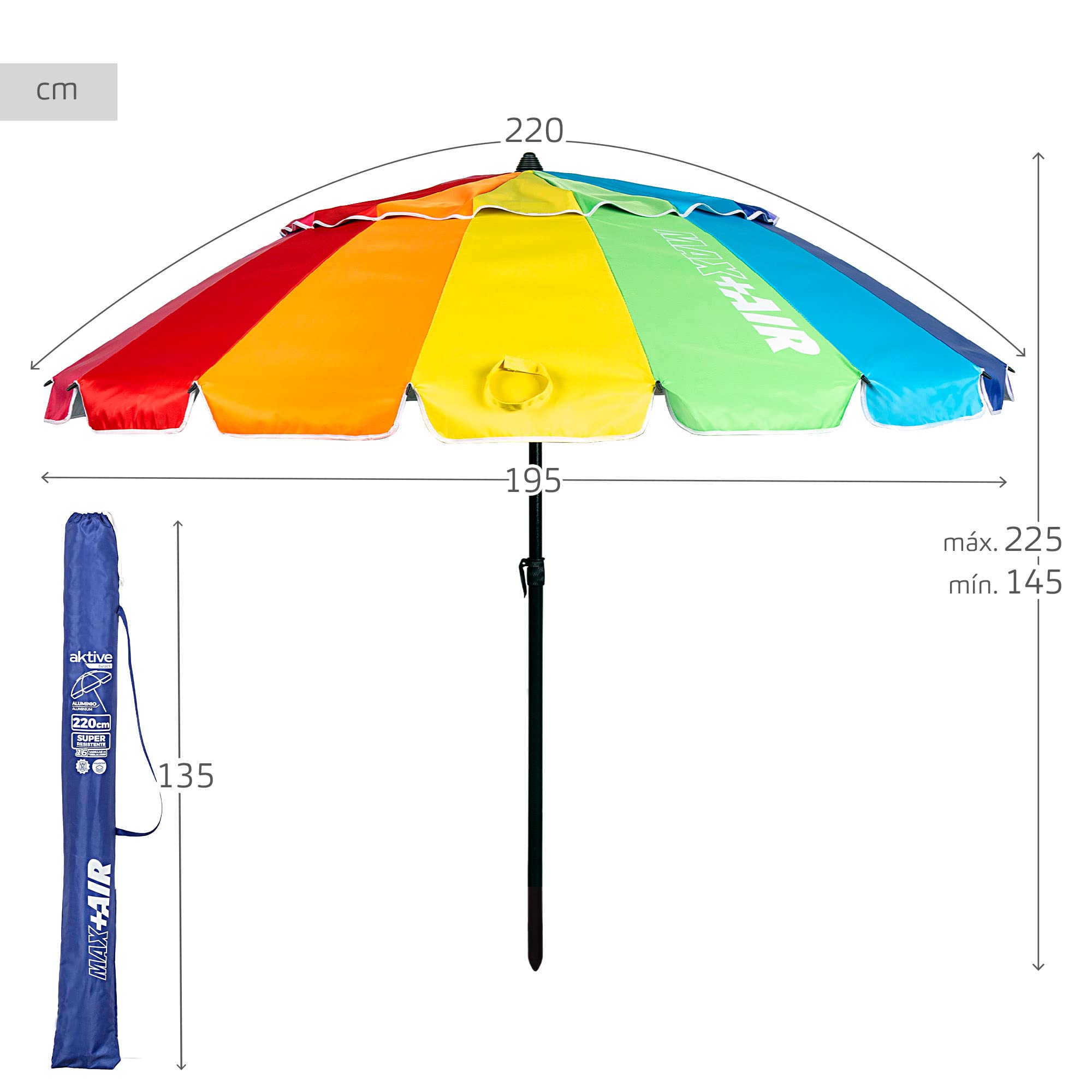Aktive Sombrilla playa antiviento 16 varillas 220 cm multicolor - 8