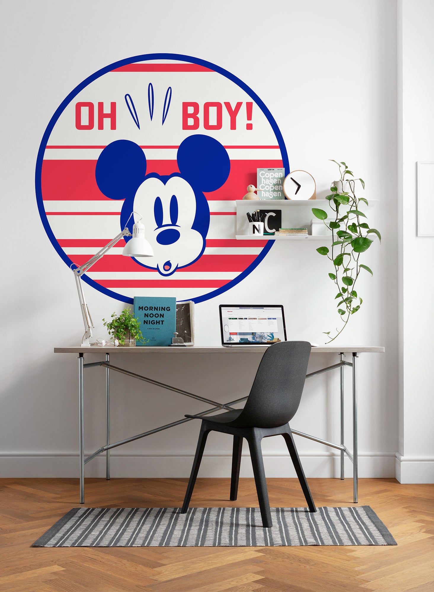 Papel pintado panorámico redondo en tela no tejida autoadhesiva de komar - disney mickey oh boy - talla: ⌀125 cm
