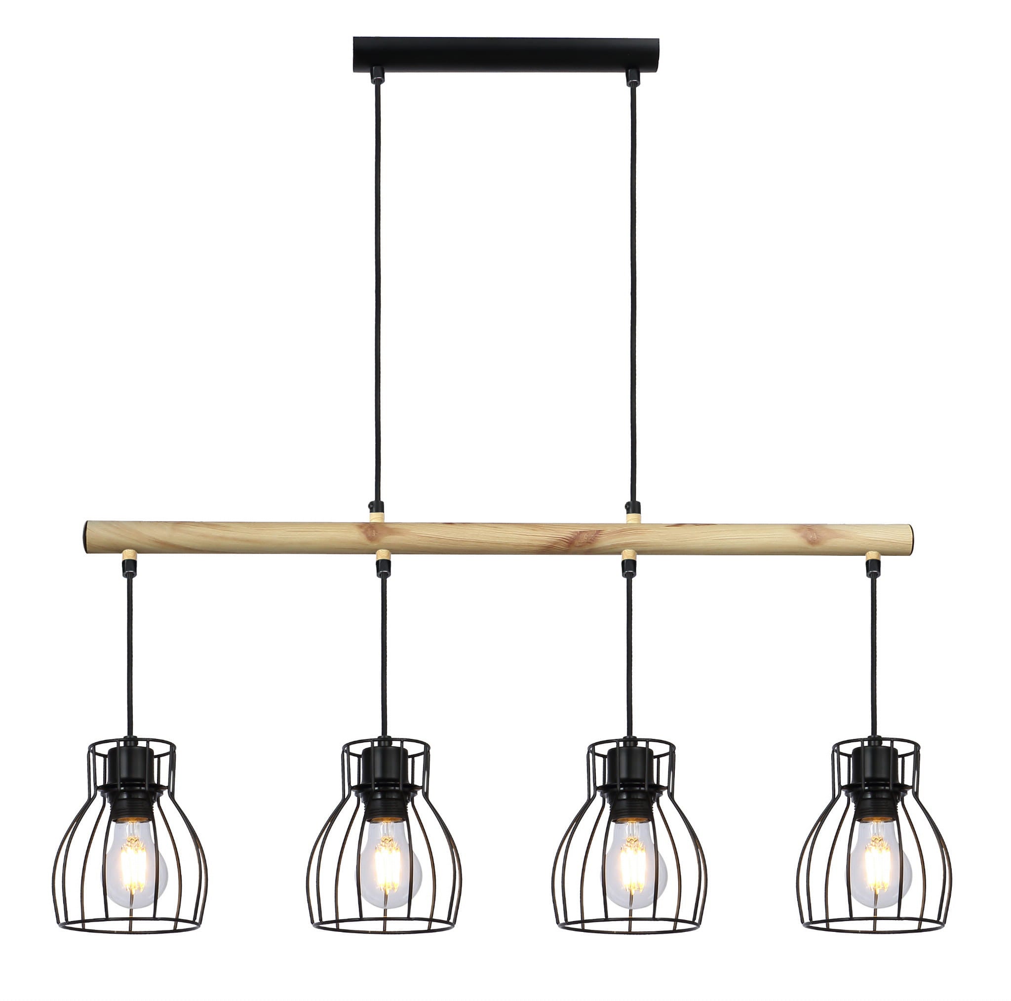 Lampa sufitowa wisząca Bernita czarna-jasne drewno 4xE27x60W wym: 120 x 86 x 14 cm metal Candellux